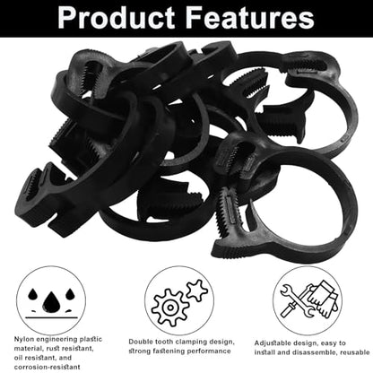 Murtenze 12 Pack Double Gripping Nylon Hose Clamps, Adjustable Plastic Snap Grip Hose Clamps for Connecting Fastening Pipes (31.5-34mm (1.25inch)) - size: 31.5-34mm (1.25inch)-12Pcs