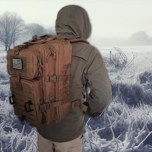 Hannibal Tactical MOLLE Assault Backpack, Tactical Backpack Military Army Camping Rucksack - color: Dark Brown