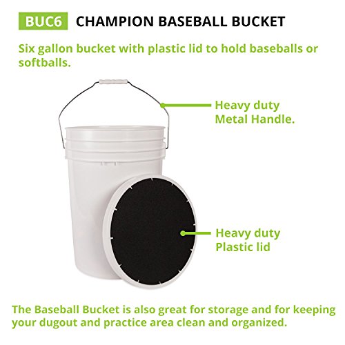 Champion Sports 6 Gallon Bucket with Padded Soft Seat Lid - Durable Construction - Balls Not Included - Ideal for Baseball, Softball, T-Ball, Practice Balls, and Lacrosse – White