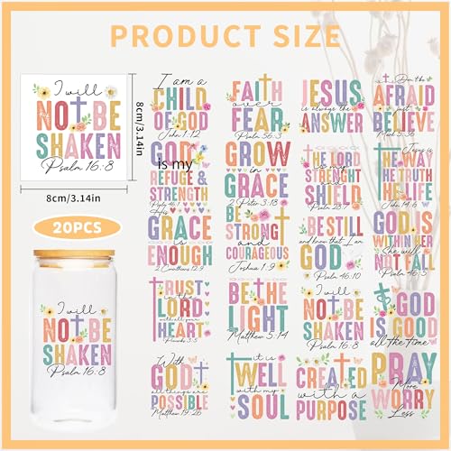 Bible UV DTF Cup Wraps - 20 Sheet Bible Verse UV DTF Transfer Decals, Christian UVDTF Cup Wraps for Glass, Flower Waterproof Transfer Sticker, Religious DIY Crafts - color: Bible684