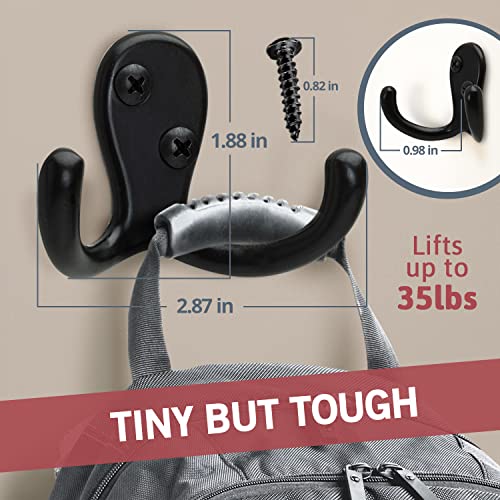 Jack N’ Drill 6+2 Coat Hooks w/ 4pcs. Cute Bear Stickers | Heavy Duty Hooks for Hanging Towels, Coat & Hat Rack | Wall Mounted Wall Hook for Kitchen and Bathroom Wall - color: Black Finish