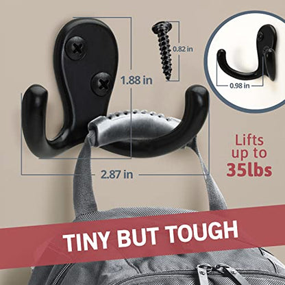 Jack N’ Drill 6+2 Coat Hooks w/ 4pcs. Cute Bear Stickers | Heavy Duty Hooks for Hanging Towels, Coat & Hat Rack | Wall Mounted Wall Hook for Kitchen and Bathroom Wall - color: Black Finish