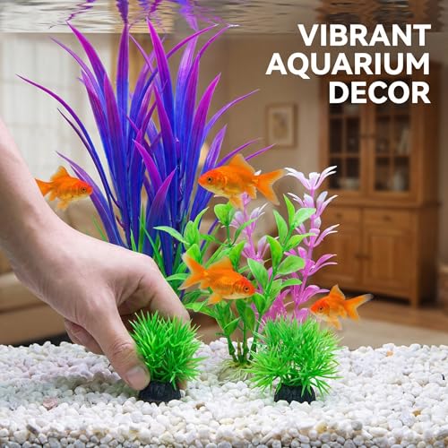 Aquatic Plants, 7pcs Vibrant Aquarium Decor Set, Realistic Plastic Water Plants Weighted Base Faux Fish Tank Greenery for Betta Goldfish Habitat and Small Tank Accessories