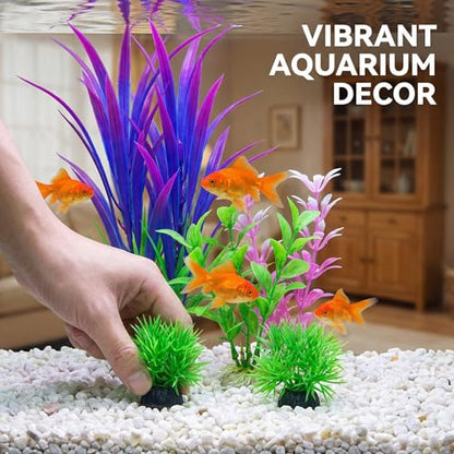 Aquatic Plants, 7pcs Vibrant Aquarium Decor Set, Realistic Plastic Water Plants Weighted Base Faux Fish Tank Greenery for Betta Goldfish Habitat and Small Tank Accessories