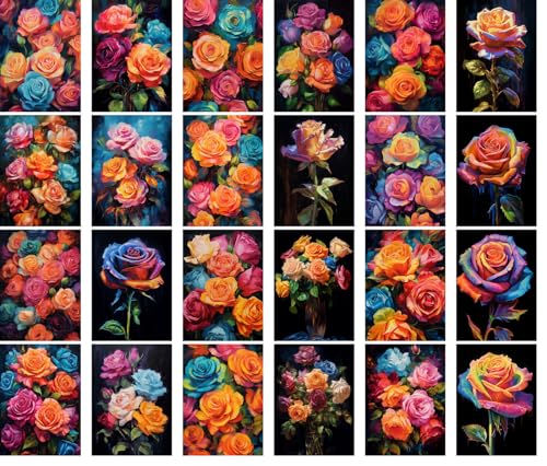 Large Stickers Pack 24 pcs ~ Neon Blooms: A Luminous Stickerss Collection Capturing The Vivid Dance of Roses in a Symphony of Neon Hues - color: Sixtythree