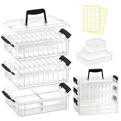 Bead Organizer Box 58 Pcs, 3-Tier Stackable Storage Box, and 3 Different Container Sizes Small Plastic Containers with Lids, Portability, Clear Organizers for Jewelry DIY Craft Storage