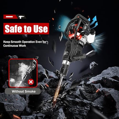 33CC 2 Stroke Gas Powered Demolition Jack Hammer, 3-in-1 Gasoline Hammer Drilling Machine Breaker Punch Drill Chisels Heavy Duty Gasoline Concrete Breaker Rock Drill for Crushing, Chiseling