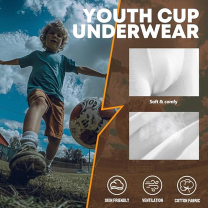 Davion 2-Pack Baseball Cup Youth Boys Underwear with kids Soft Athletic Cup - color: White-2pack, size: Medium
