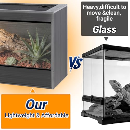 68 Gallon Reptile Enclosure, 48x18x18 Reptile Tank Terrarium, 48" Wide Large Lightweight Wood & Plastic Eco Composite Reptile Habitat Lounge for Ball Python Bearded Dragon Gecko Turtle Snake - size: 48x18x18 inch