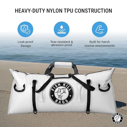Gusseted Insulated Fish Cooler - Zipper Waterproof Nylon Bag - Portable and Leakproof With Heavy Duty Handles for Travel, Outdoor, Fishing - size: 55 x 24 Inch