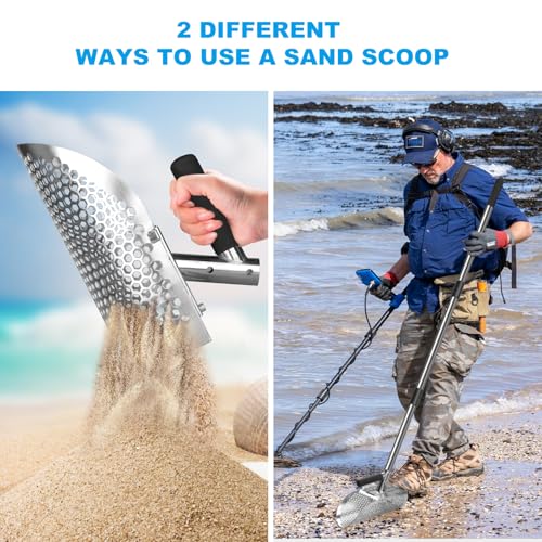 Sand Scoop for Metal Detecting Adjustable Long Handle Sand Shovel Metal Detector Sand Scoop for Adults Stainless Steel Detachable Shovel for Beach, Underwater and Treasure Hunting