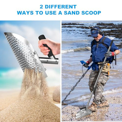 Sand Scoop for Metal Detecting Adjustable Long Handle Sand Shovel Metal Detector Sand Scoop for Adults Stainless Steel Detachable Shovel for Beach, Underwater and Treasure Hunting