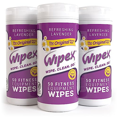 Wipex Original Natural Fitness Equipment Wipes - EWG Verified- Plant-Based Lint Free Cloth - Gym Wipes for Equipment, Yoga Mat, Peloton, Lavender and Vinegar, 50 Count (Pack of 3) - size: 50 Count (Pack of 3)