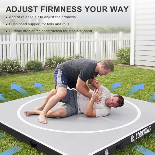COOLWAVE Inflatable Wrestling Mat, Jiu Jitsu BJJ Mat for Home Training - color: Light Gray+Black, size: 13FT