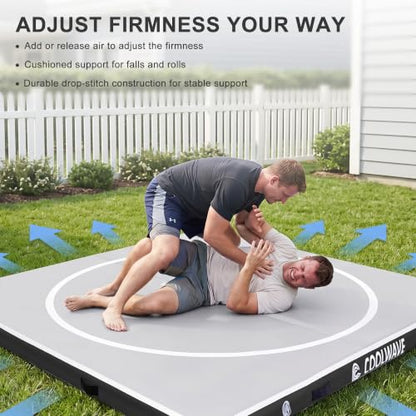 COOLWAVE Inflatable Wrestling Mat, Jiu Jitsu BJJ Mat for Home Training - color: Light Gray+Black, size: 13FT