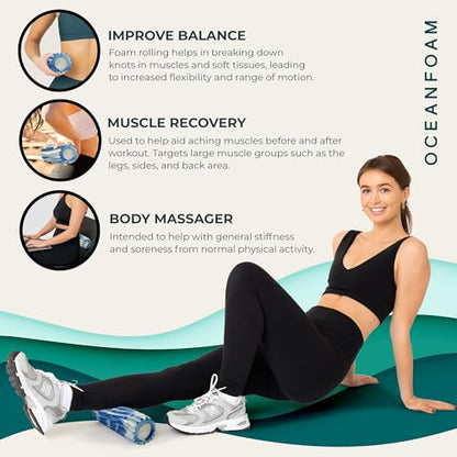 Oceanfoam Ripple Travel Foam Roller (11" x 3.35") Firm Mini Foam Roller for Physical Therapy, Deep Tissue Massage, Back Pain - High Density, Ergonomic Wave Textured - Yoga, Exercise (Royal Marbled) - color: Royal Marbled