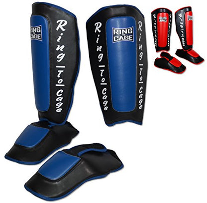 Deluxe Muay Thai Pro-Style Shin Instep for Muay Thai, MMA, Kickboxing, Stand up - color: Blue, size: Medium