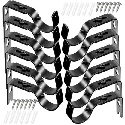 Frienda 12 Pcs Curtain Rod Brackets Adjustable Holder Wall for 1 Inch Diameter Curtain Rod General Bracket Hooks with Screws (Bright Black) - color: Bright Black