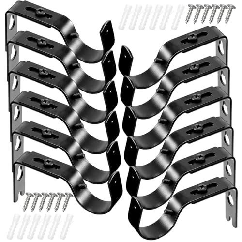 Frienda 12 Pcs Curtain Rod Brackets Adjustable Holder Wall for 1 Inch Diameter Curtain Rod General Bracket Hooks with Screws (Bright Black) - color: Bright Black
