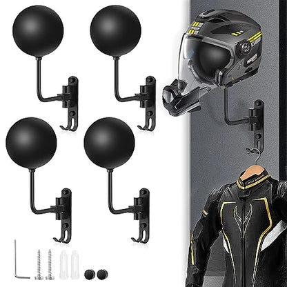 Kikerike Motorcycle Helmet Rack Wall Mount 180 Degree Rotation Metal Bike Helmet Holder Mount Bicycle Helmet Display Hanger Stand with 2 Hooks for Motorcycle Bike Baseball Rugby Helmet - Black, 4 Pcs - color: Black(4PCS)