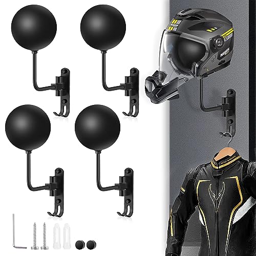Kikerike Motorcycle Helmet Rack Wall Mount 180 Degree Rotation Metal Bike Helmet Holder Mount Bicycle Helmet Display Hanger Stand with 2 Hooks for Motorcycle Bike Baseball Rugby Helmet - Black, 4 Pcs - color: Black(4PCS)