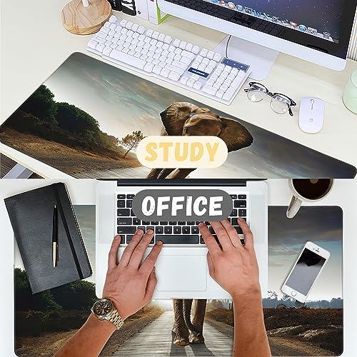 Extended Gaming Mouse Pad Elephant Walking in Road Large Mousepad with Stitched Edges,Anti-Slip Rubber Base Keyboard Mouse Mat Desk Pad for Gaming Home Office 35.4 x 15.7 inches - color: Elephant Walking in Road