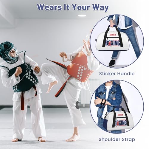 Custom Name Taekwondo Karate Duffle Bag for kids Boy Girls - Personalized Martial Arts Gear Bag - color: Boxing Navy Red
