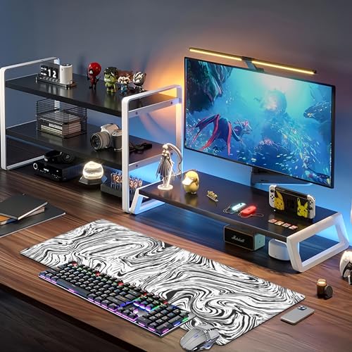 Black and White Marble Desk Mat,Large Abstract Marble Texture Gaming Keyboard Mouse Pad,Non-Slip Rubber Base Desk Pad Thick Stitched Edges Waterproof Mousepad Mouse Mat 31.5"x11.8" - color: White and Black Marble