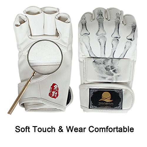 ZooBoo MMA Gloves, Half-Finger Boxing Fight Gloves MMA Mitts with Adjustable Wrist Band for Sanda Sparring Punching Bag Training - color: White