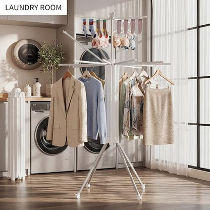 RFOUO Foldable Clothes Drying Rack Aluminum 4 Legs 16 Rods Double Layer - color: Double