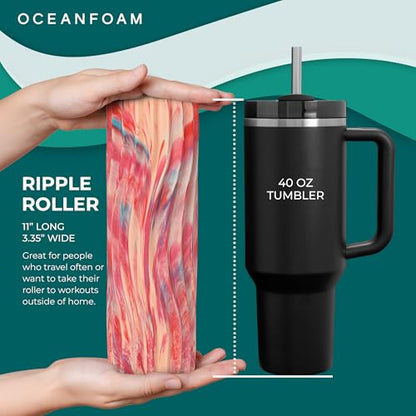 Oceanfoam Ripple Travel Foam Roller (11" x 3.35") Firm Mini Foam Roller for Physical Therapy, Deep Tissue Massage, Back Pain - High Density, Ergonomic Wave Textured - Yoga, Exercise (Cotton Candy) - color: Cotton Candy