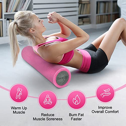 Yes4All Medium Firm Two-Layer PE Foam Roller for Yoga & Pilates - color: ‎18 Inches - Pink/Grey