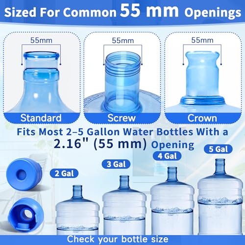 5 Gallon Water Jug Cap, 3 Pack Reusable Silicone Caps, Fits Most 2–5 Gallon Water Bottles with 2.16" (55mm) Opening, Helps Reduce Spills for Refill Transport, Water Coolers & Bottle Pumps