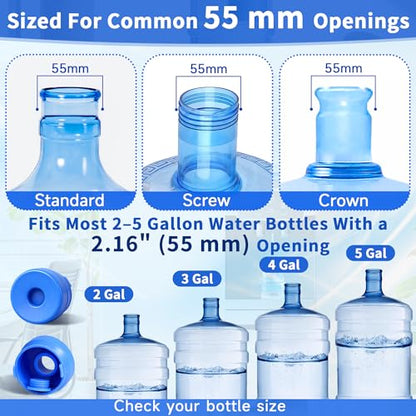 5 Gallon Water Jug Cap, 3 Pack Reusable Silicone Caps, Fits Most 2–5 Gallon Water Bottles with 2.16" (55mm) Opening, Helps Reduce Spills for Refill Transport, Water Coolers & Bottle Pumps