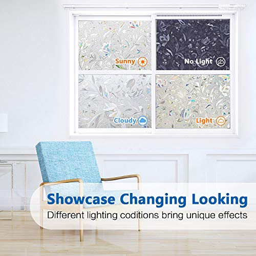 Window Privacy Film, Frosted Removable Glass Covering for Bathroom, Opaque Static Cling Heat Control Door Sticker for Home Office Living Room, Non-Adhesive Matte White (17.5" x 78.7")