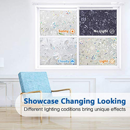 Window Privacy Film, Frosted Removable Glass Covering for Bathroom, Opaque Static Cling Heat Control Door Sticker for Home Office Living Room, Non-Adhesive Matte White (17.5" x 78.7")
