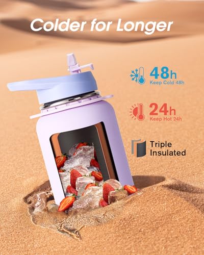 Coolflask 32 oz Water Bottle Insulated Stainless Steel with Strap - color: Lavender, size: 32 Ounces