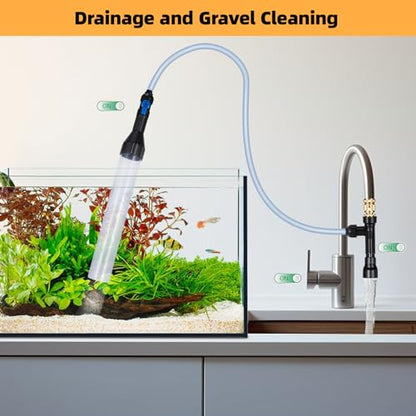 Gravel Vacuum for Aquarium Fish Tank Siphon Aquarium Water Changer with Three Metal Faucet Adapter and Long Hose 50 Feet - size: 50FT