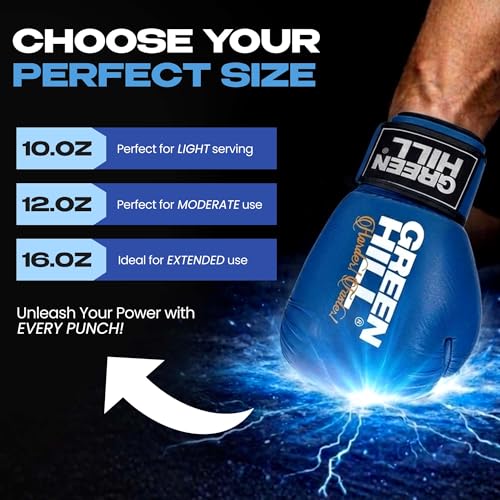 Green Hill Leather Boxing Gloves for Men & Women, Training Gloves - color: Blue, size: 12 OZ