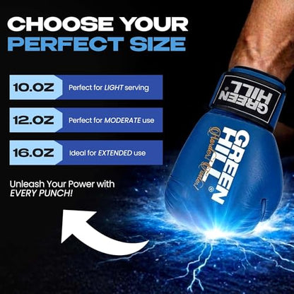 Green Hill Leather Boxing Gloves for Men & Women, Training Gloves - color: Blue, size: 12 OZ