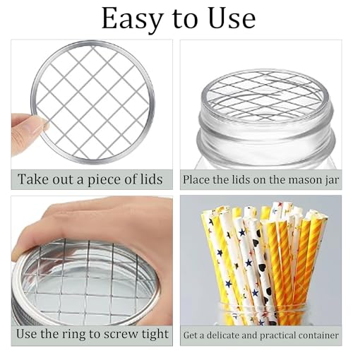 10 Sets Mason Jar Flower Frog Lids, Regular Mouth 70mm Metal Grid Insert, Floral Arrangement Organizer for Canning Jars, Square Hole Flower Holder Lid Accessories