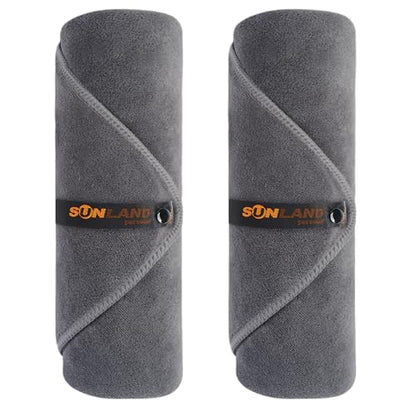 SUNLAND Microfiber Gym Bath Towels for Men Women 24x48In - color: Grey X 2