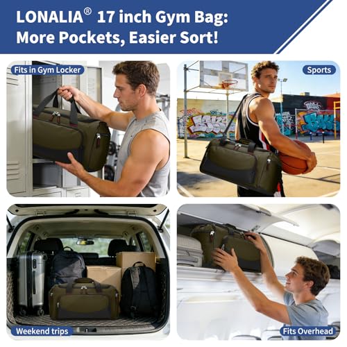 30L Gym Sport Duffle Bag, 17 inch, Olive Green - color: Olive Green