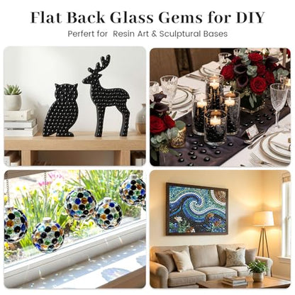 FUTUREPLUSX 1LB Black Flat Glass Marbles, Glass Pebbles Vase Filler, Dark Beads Fishbowl Decorative Gem for Table Scatter Home Decor