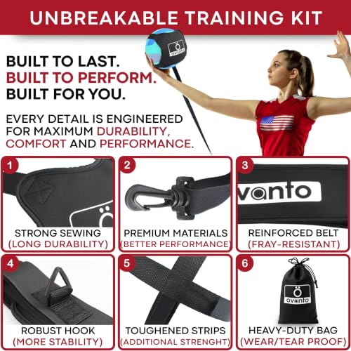 OVANTO Volleyball Training Equipment Kit | Adjustable Practice Hitting Rebounder, Ultra-Stretch Neoprene, Exclusive Elastic Cords, Premium Content - color: ‎VT Essential