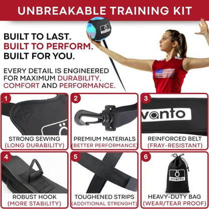 OVANTO Volleyball Training Equipment Kit | Adjustable Practice Hitting Rebounder, Ultra-Stretch Neoprene, Exclusive Elastic Cords, Premium Content - color: ‎VT Essential
