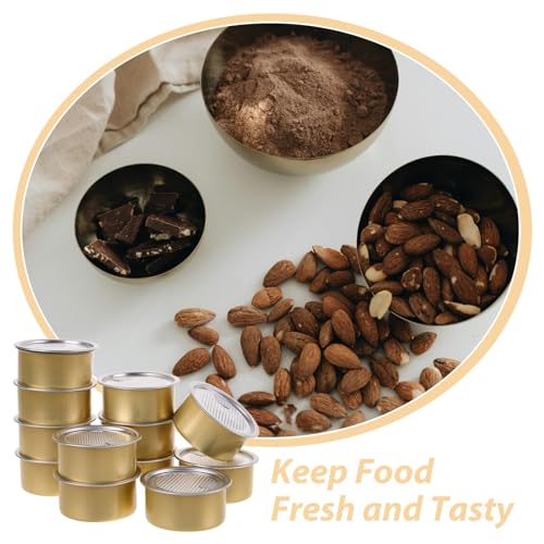 BESTOYARD Self-seal Tin Can with Lid: 12pcs Aluminum Cans Metal Storage Tins Press-in Food Container Refillable Airtight Tin Empty Fish Meat Pet Food Can Snack Box for Preservation, Bronze