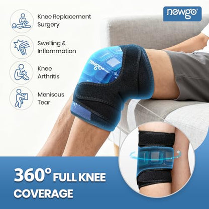NEWGO 360° Knee Ice Wrap, 60-Min Cold Therapy with Ice Grid, 2 Pack - style: Navy-2 Packs