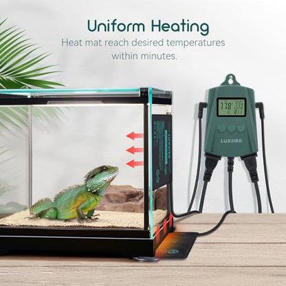 Reptile Heating Pad 8x12 Inch with Dual Output Reptile Thermostat LB-2SC Combo Set Under Tank Terrarium Heating Mat for Turtles, Lizards, Frogs, and Other Reptiles