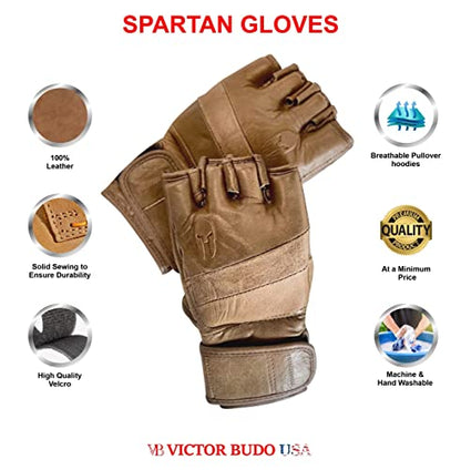 MMA Gloves Grappling Sparring Maya Hide Genuine Leather Boxing Gloves Muay Thai Martial Arts Training Half Finger Adjustable Kickboxing Gloves - size: Medium, style: Open Pam